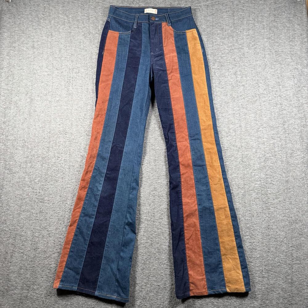 Altar'd State Patchwork Flare Jeans 26 Colorblock Faux Suede Bell Bottom BOHO